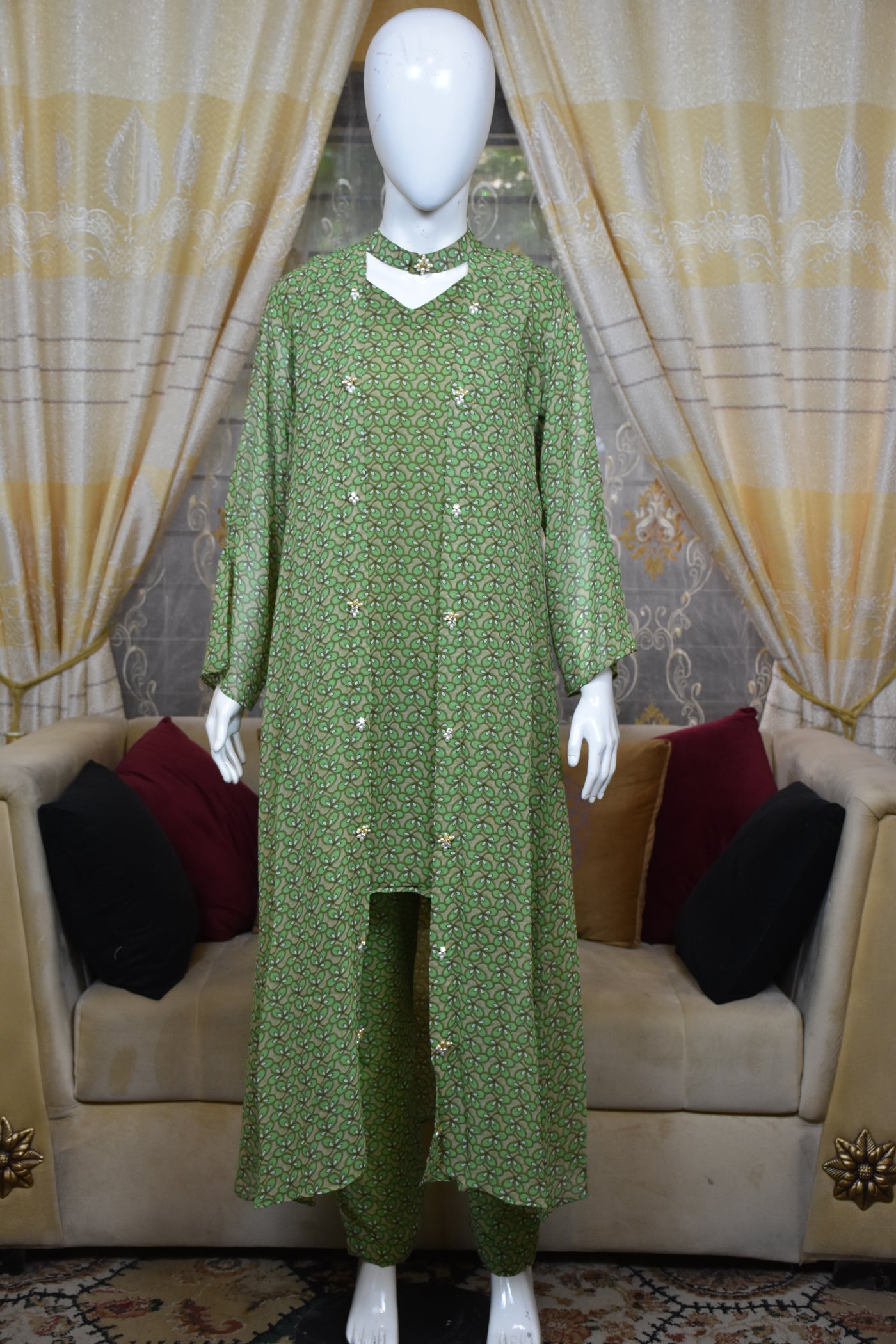 Front open 3 pc Chiffon Gown dress