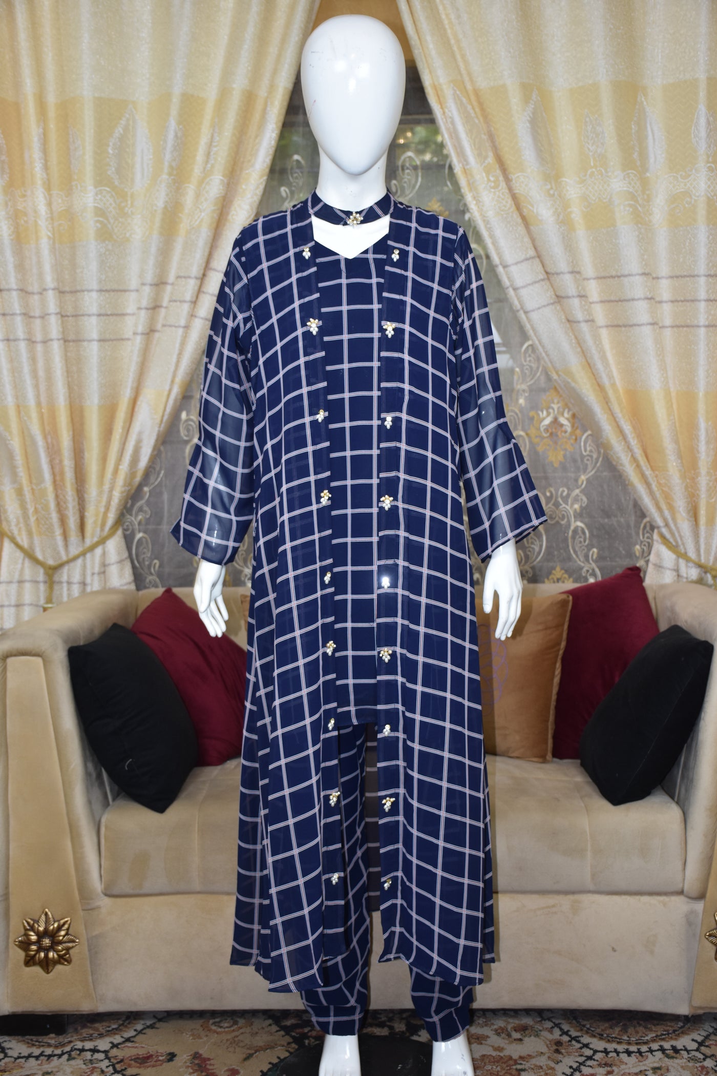 Front open 3 pc Chiffon Gown dress