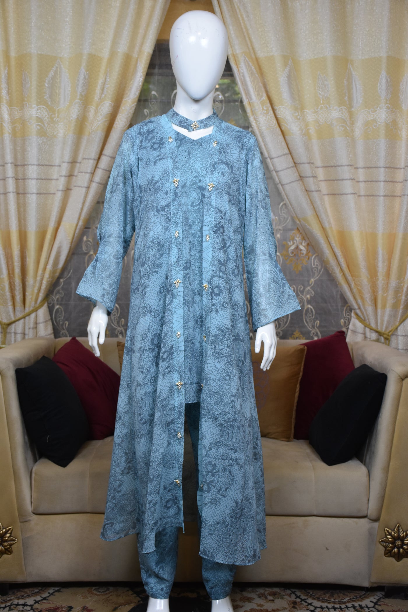 Front open 3 pc Chiffon Gown dress