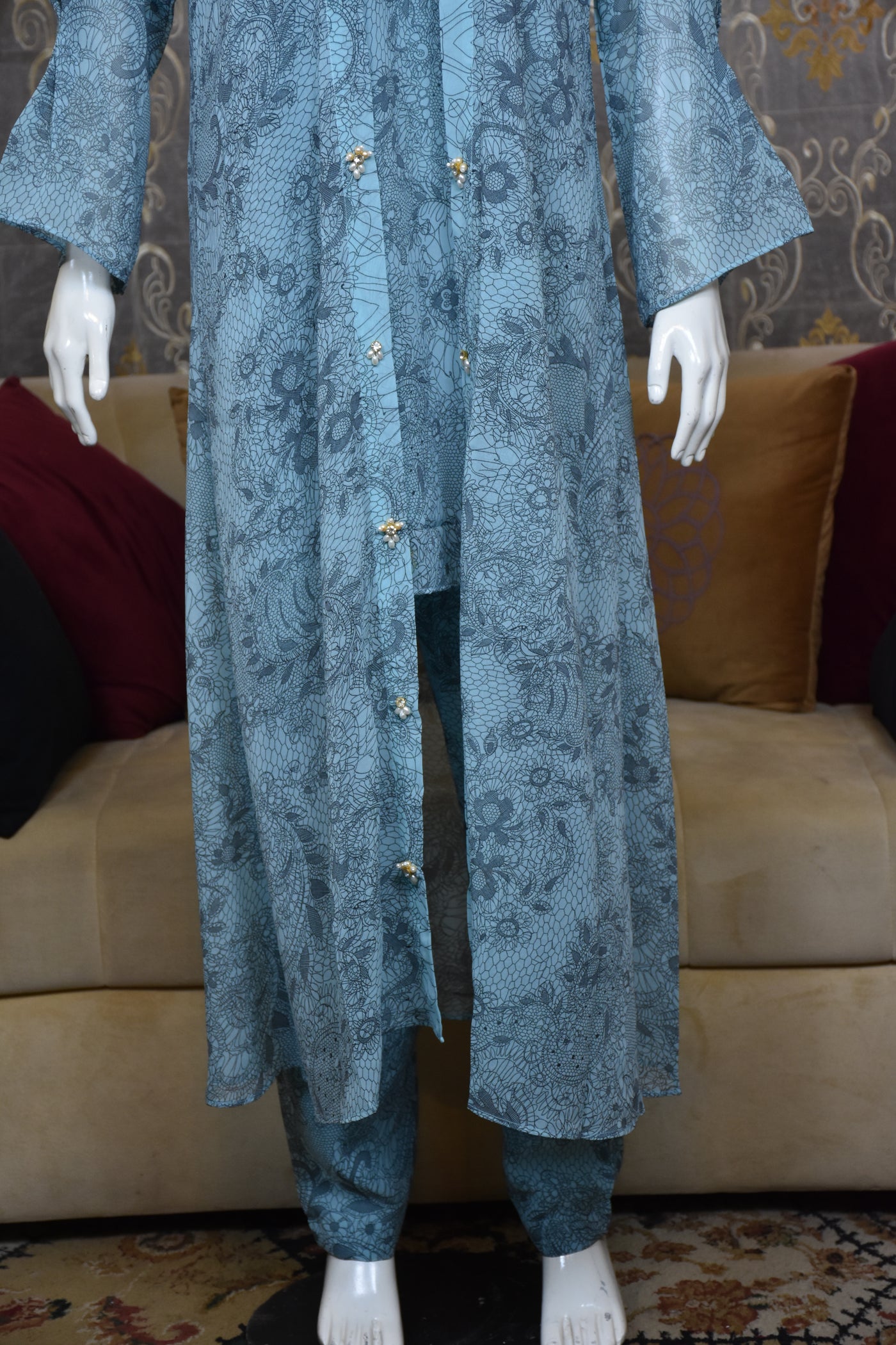 Front open 3 pc Chiffon Gown dress