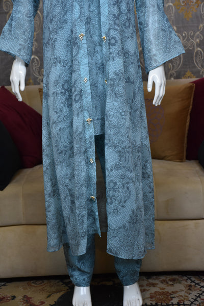 Front open 3 pc Chiffon Gown dress