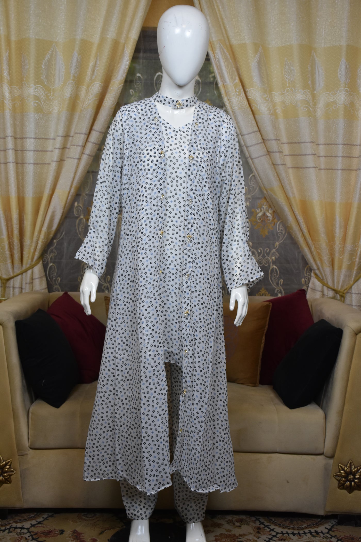 Front open 3 pc Chiffon Gown dress