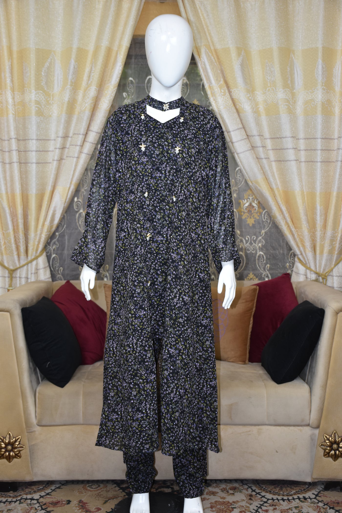 Front open 3 pc Chiffon Gown dress