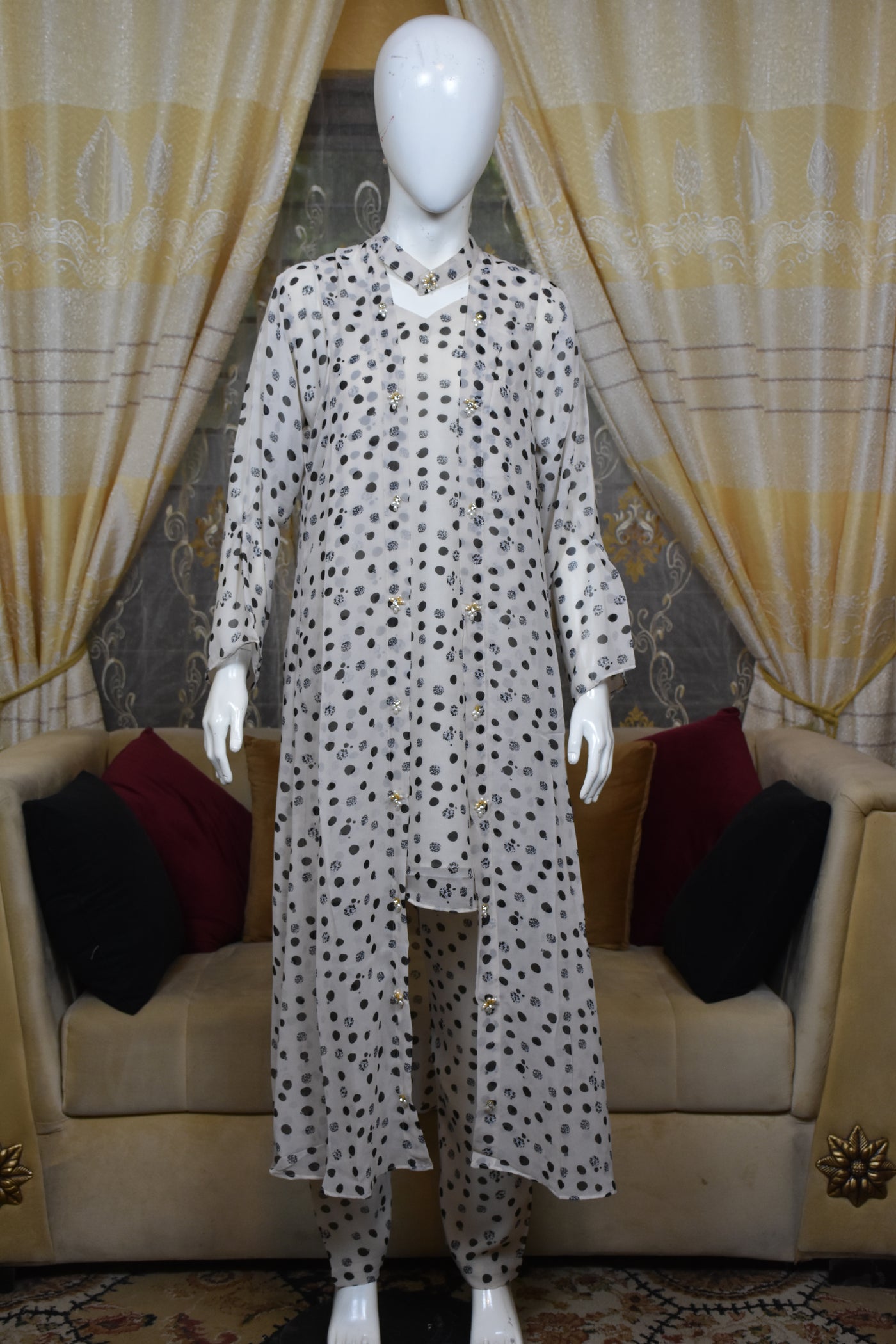 Front open 3 pc Chiffon Gown dress