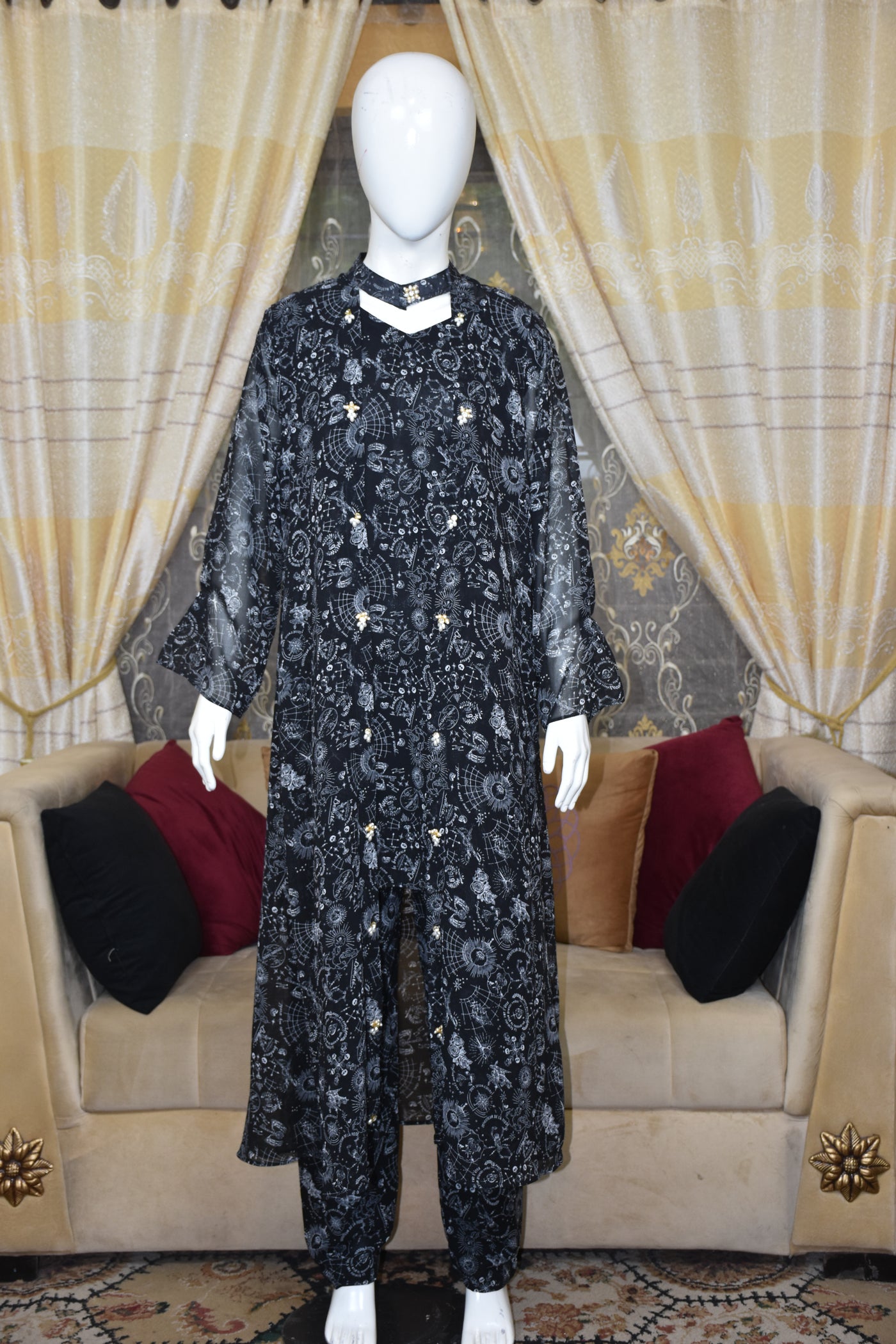 Front open 3 pc Chiffon Gown dress