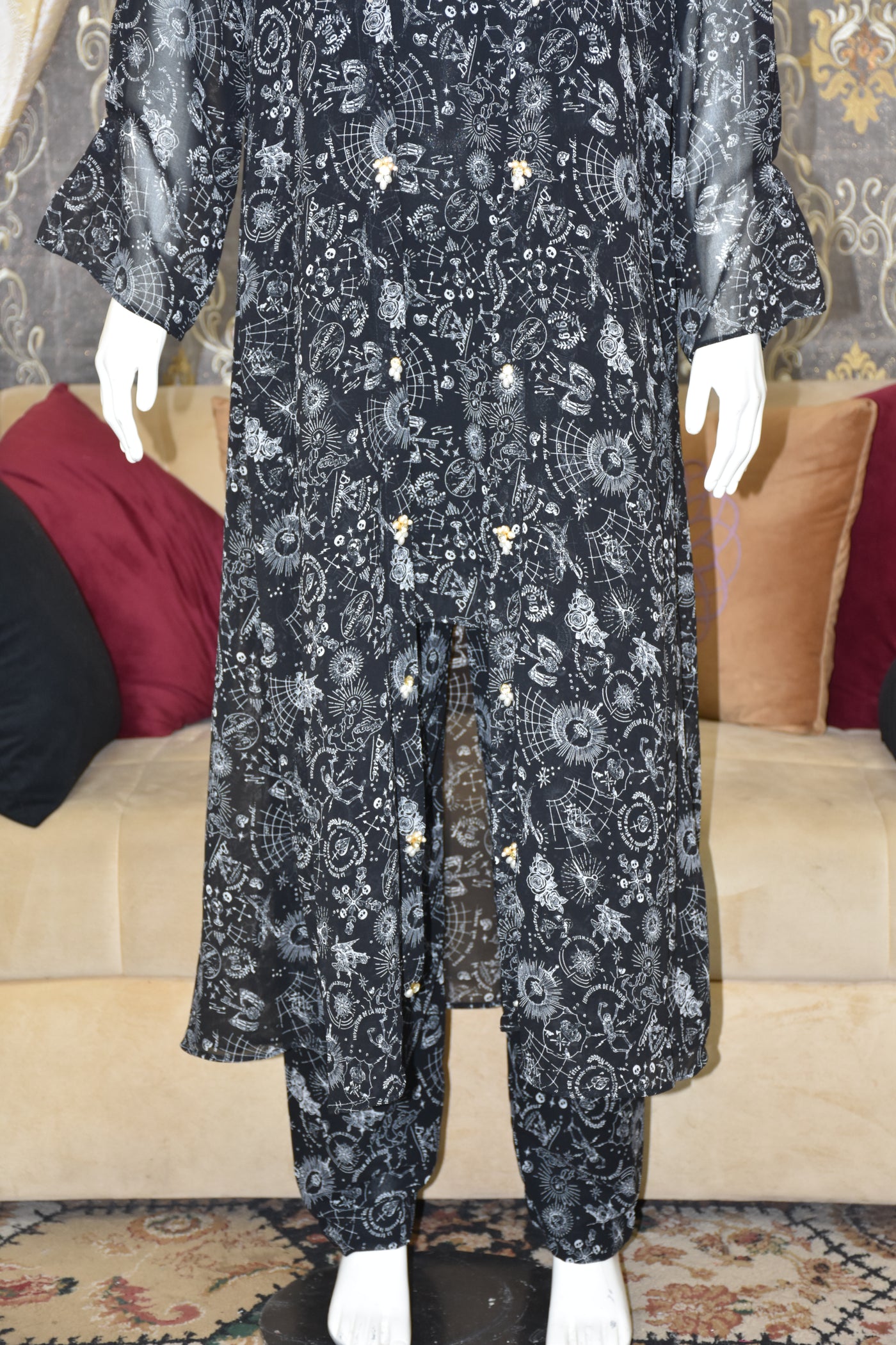 Front open 3 pc Chiffon Gown dress
