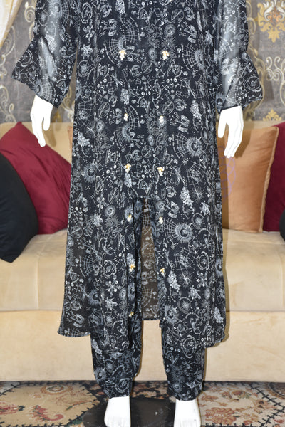 Front open 3 pc Chiffon Gown dress
