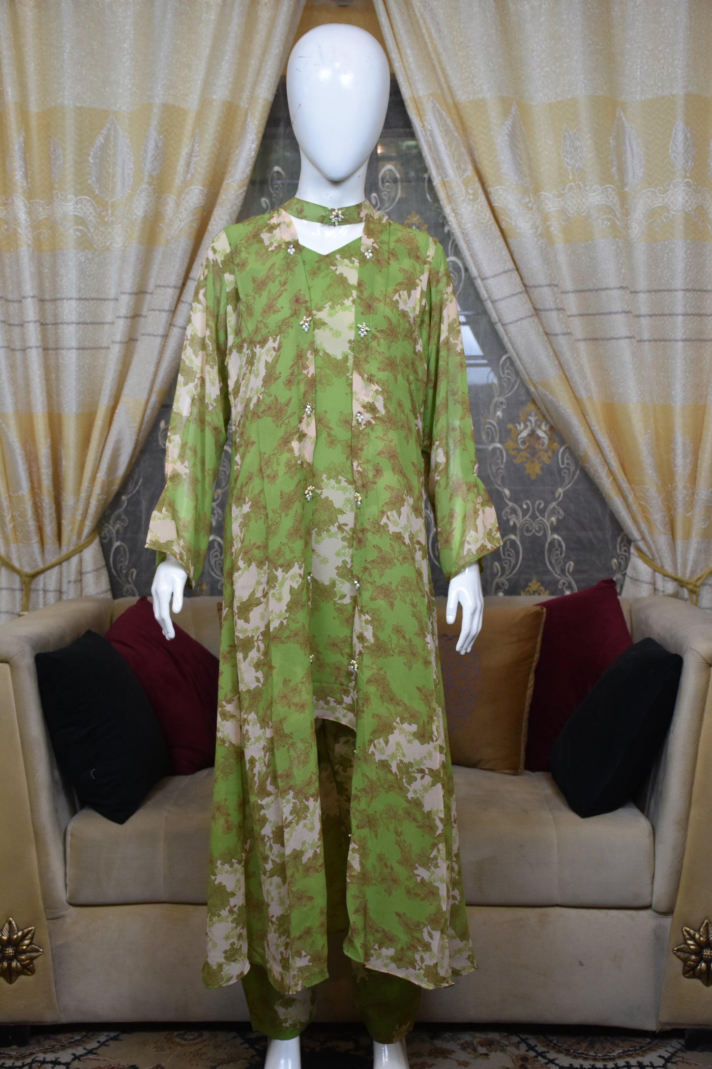 Front open 3 pc Chiffon Gown dress