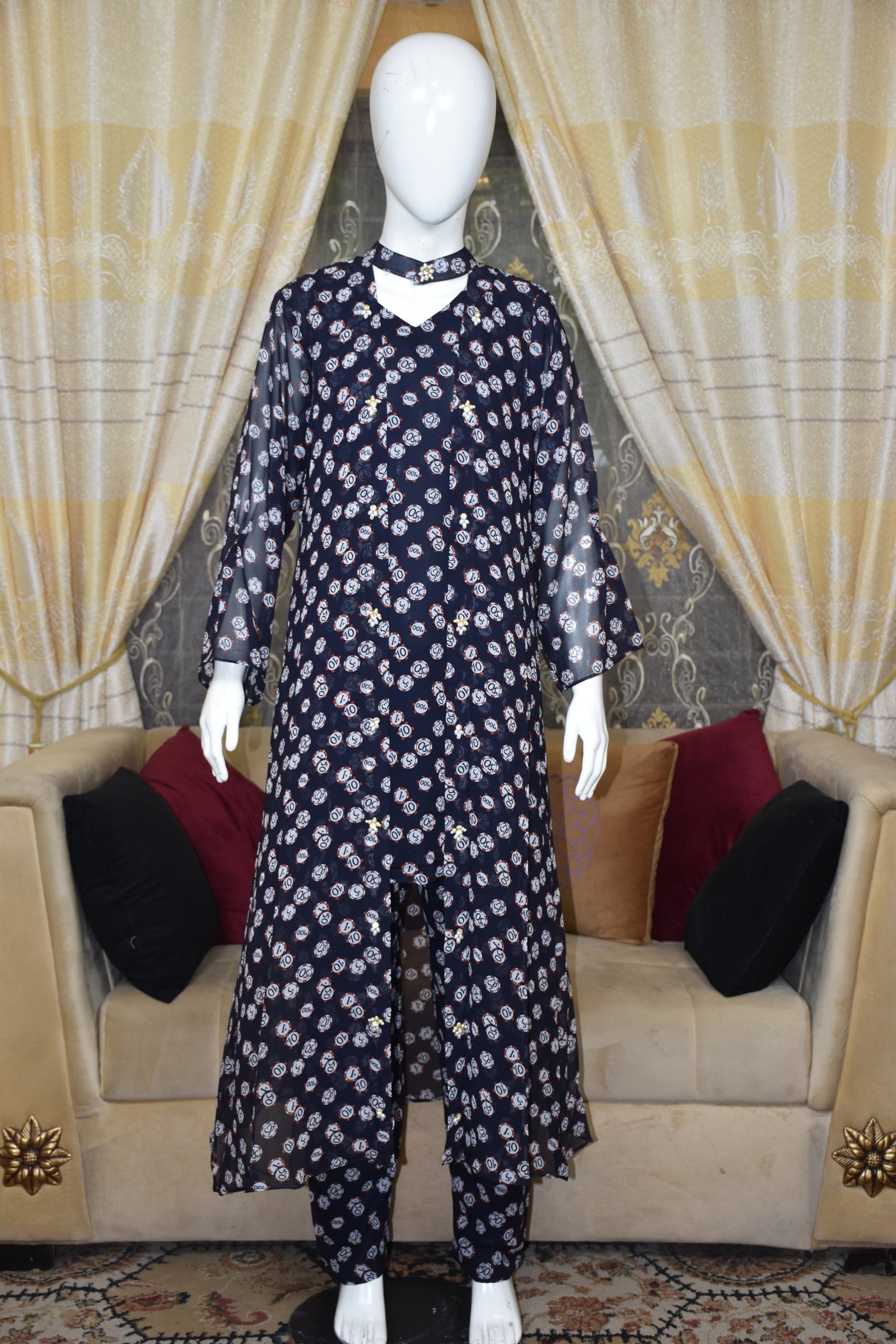 Front open 3 pc Chiffon Gown dress