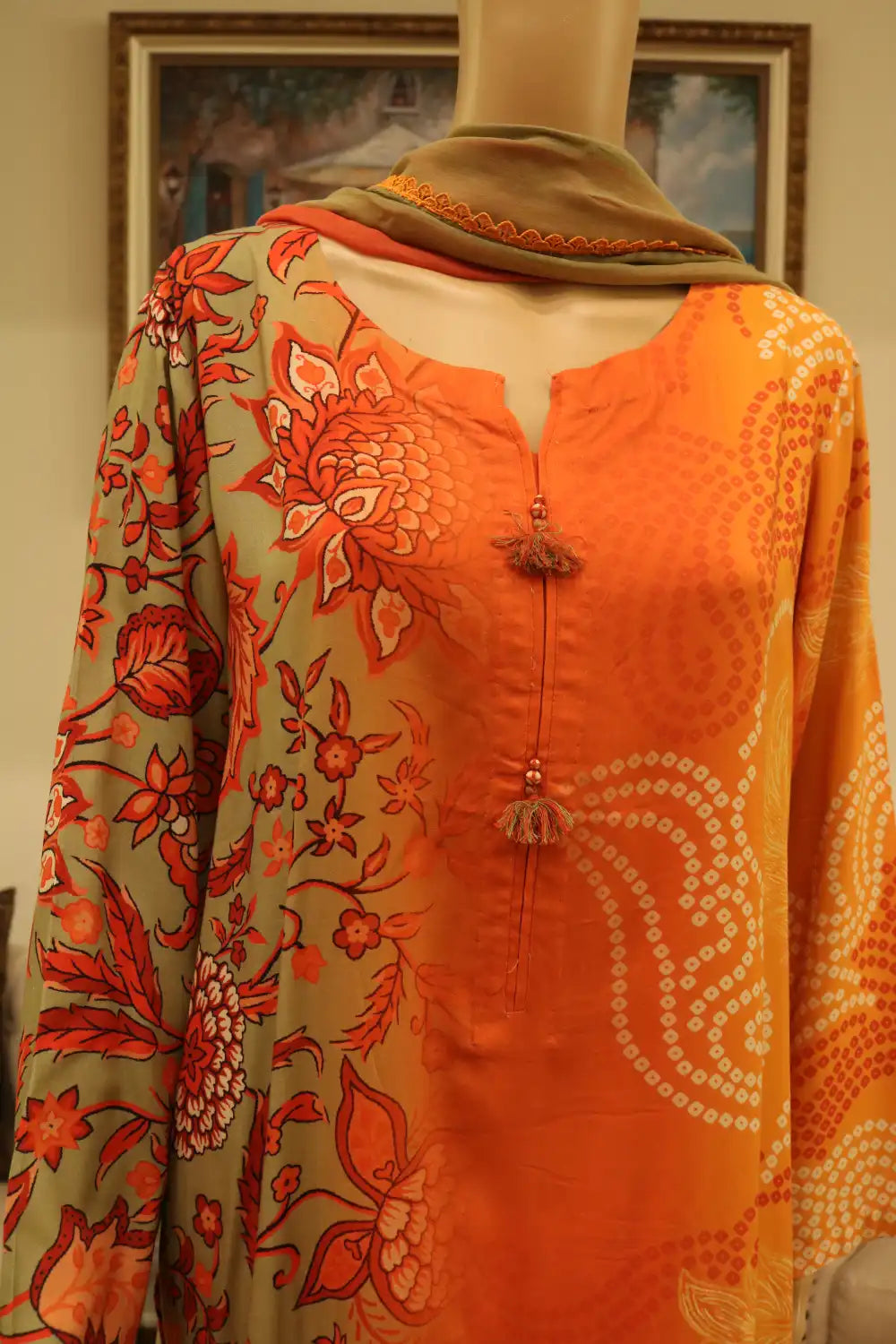 Linen Printed Style Shirt with Trouser and Chiffon Dupatta