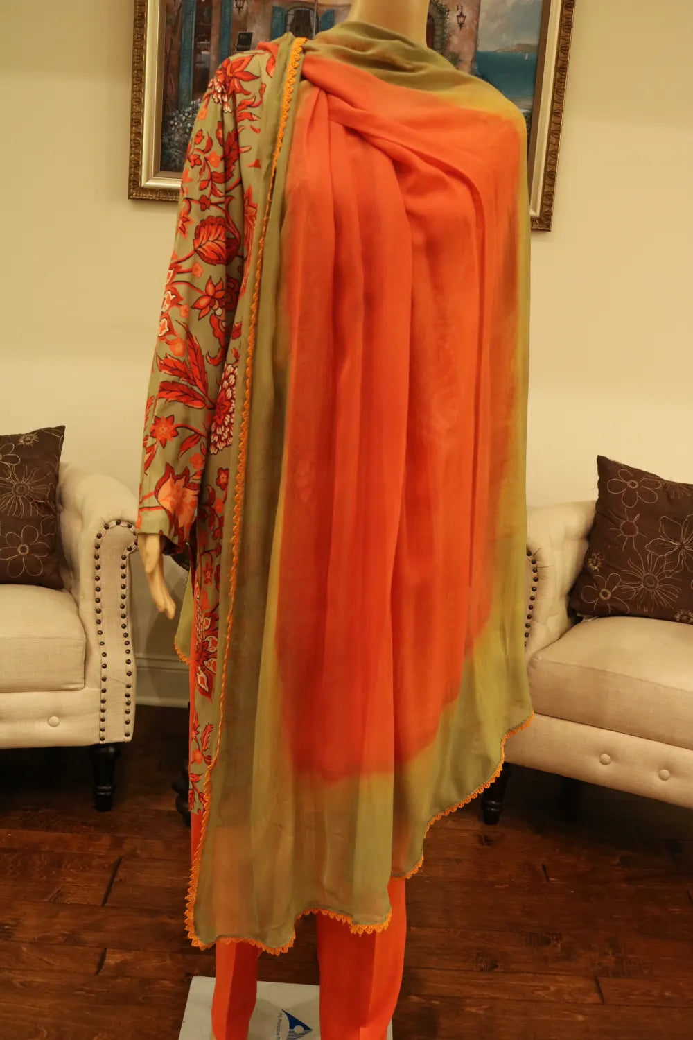 Linen Printed Style Shirt with Trouser and Chiffon Dupatta