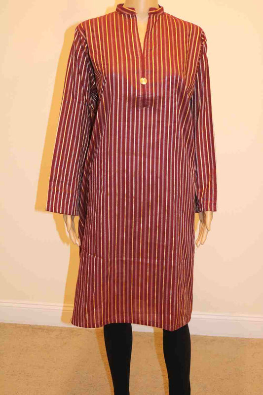 Women Striped Pure Cotton Straight Kurta (Maroon)