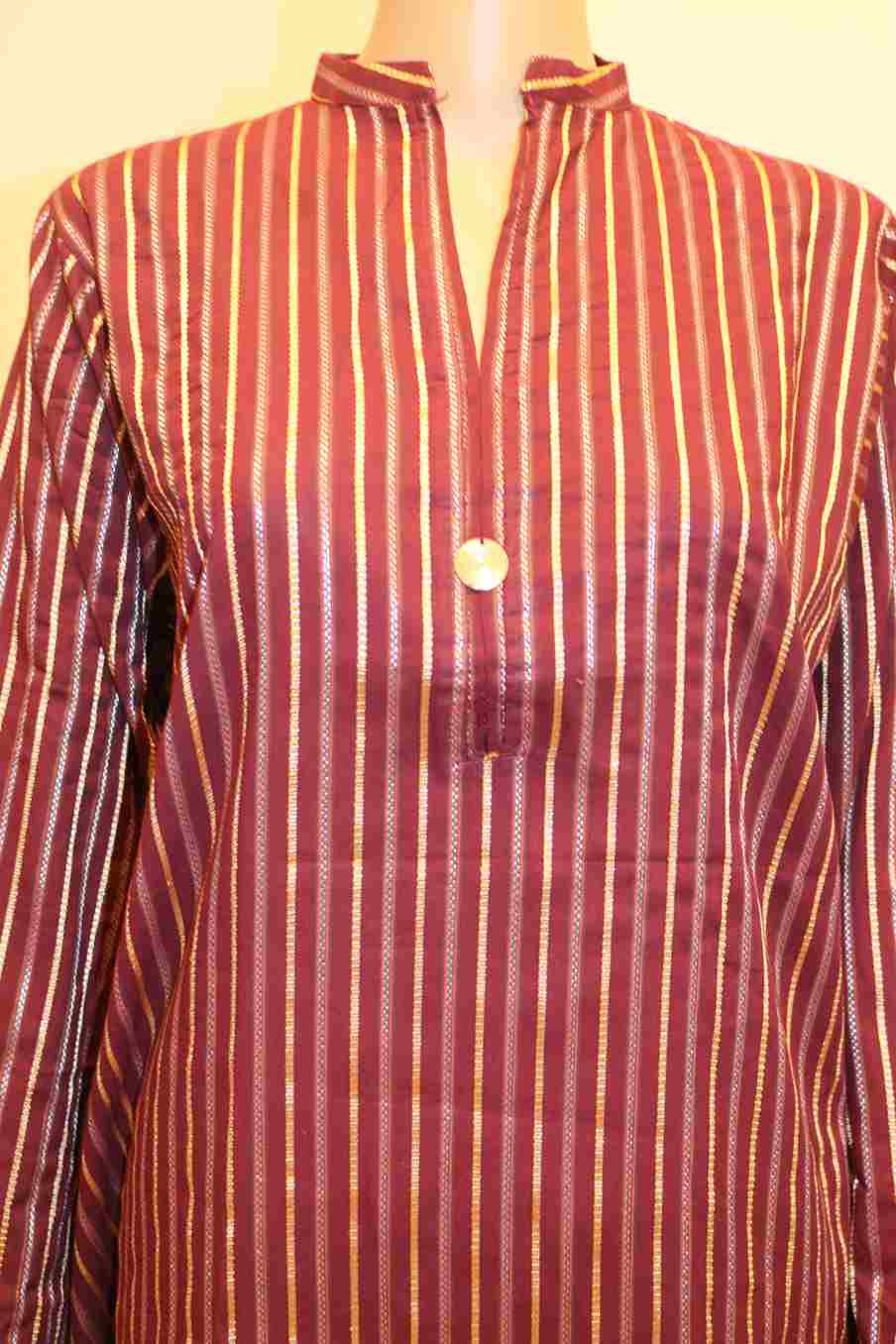 Women Striped Pure Cotton Straight Kurta (Maroon)