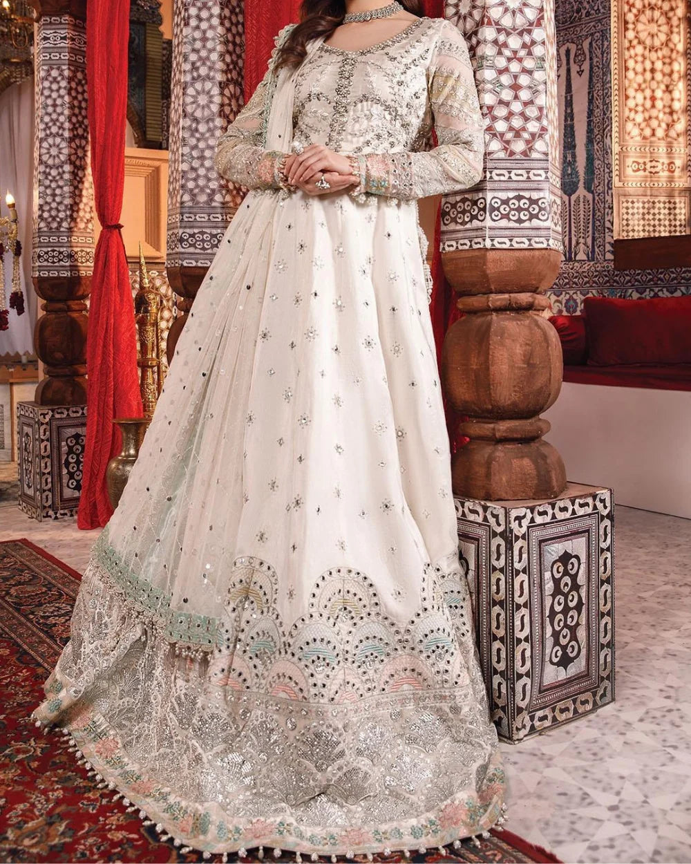 Maria B Pearl White Embroidered Raw silk 3pc