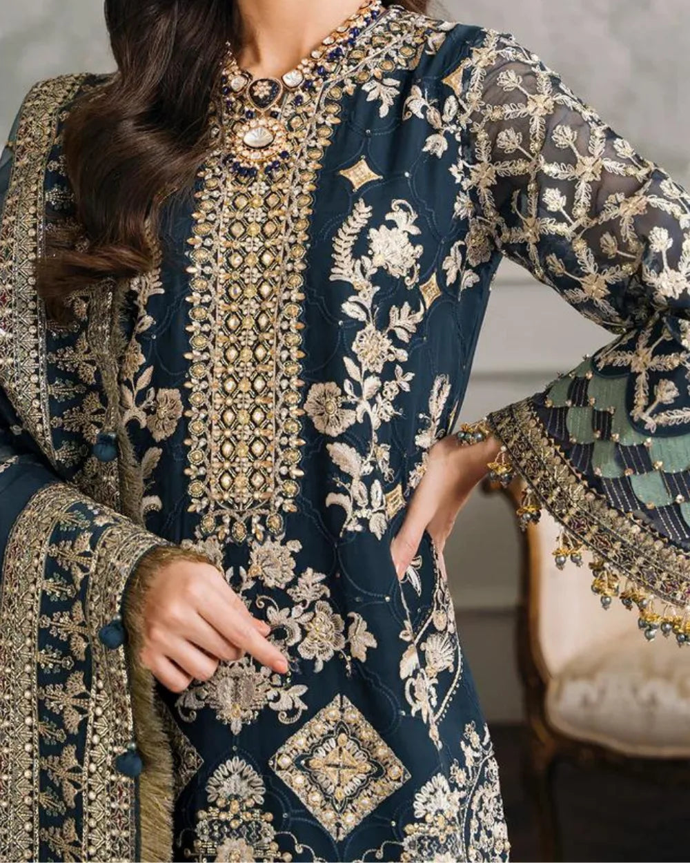 Chantelle Embroidered Luxury Chiffon 3Pc Suit