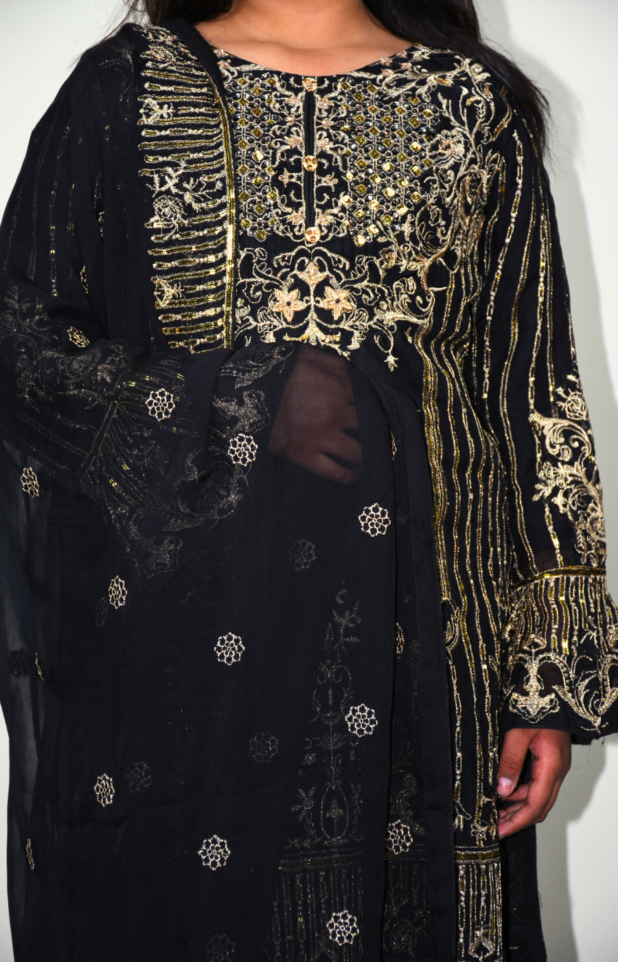 Chiffon Gharara dress with embroidery and Sitara work