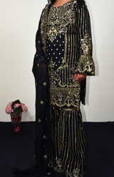 Chiffon Gharara dress with embroidery and Sitara work