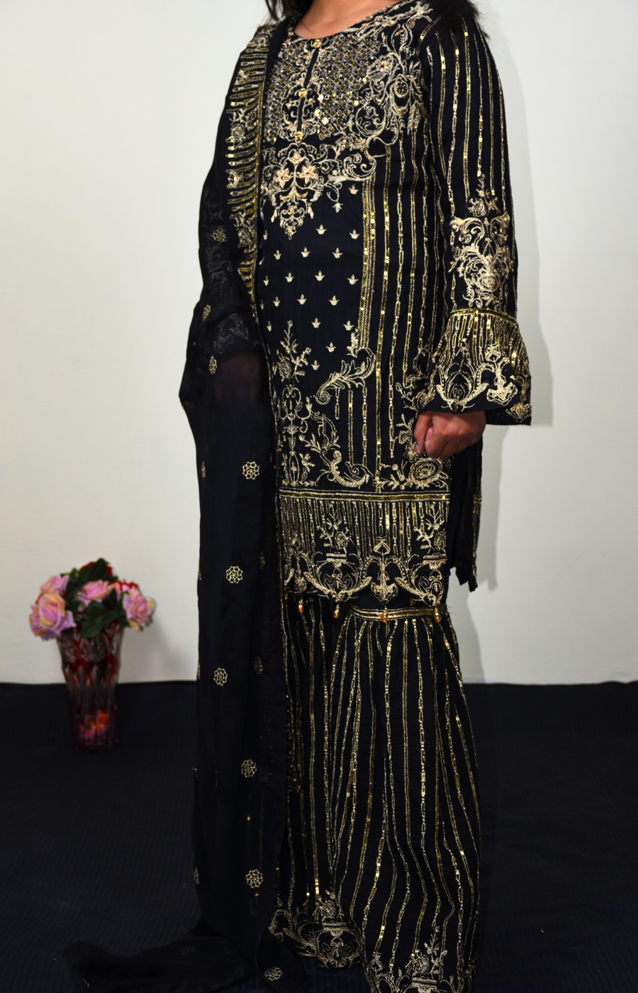 Chiffon Gharara dress with embroidery and Sitara work