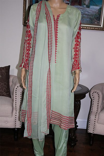 3pc Women Party Wear Green