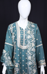 3 pcs Sharara with Embroidery and Sitara Work