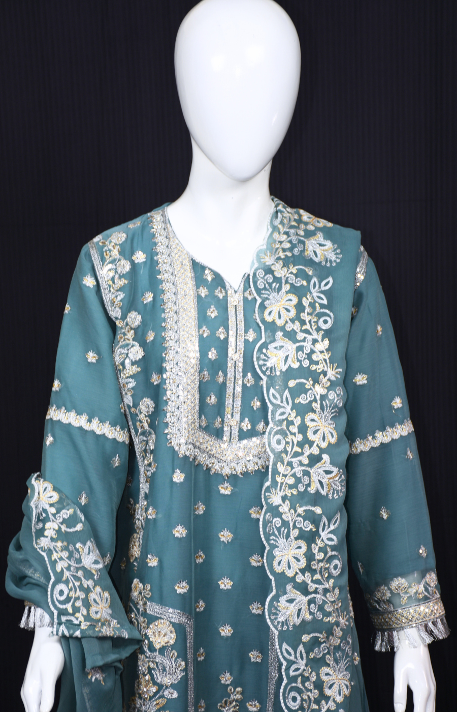 3 pcs Sharara with Embroidery and Sitara Work
