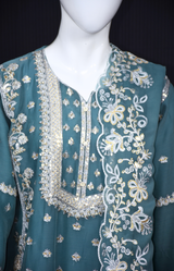 3 pcs Sharara with Embroidery and Sitara Work