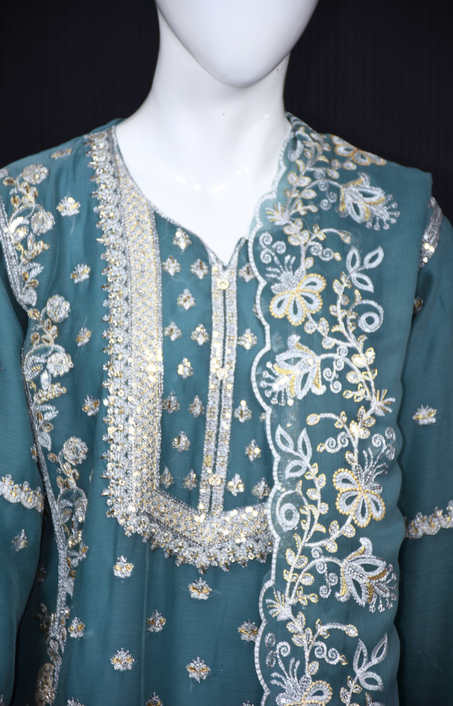 3 pcs Sharara with Embroidery and Sitara Work
