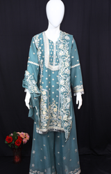 3 pcs Sharara with Embroidery and Sitara Work