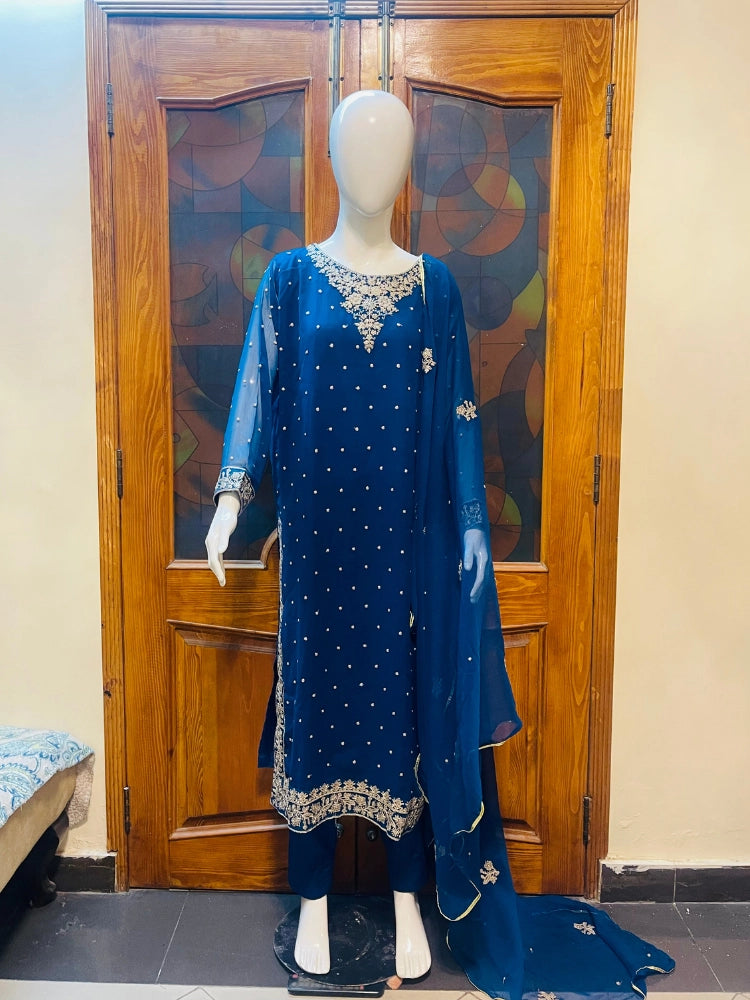 3 pc chiffon dress with thread work