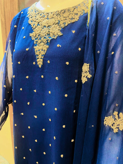 3 pc chiffon dress with thread work