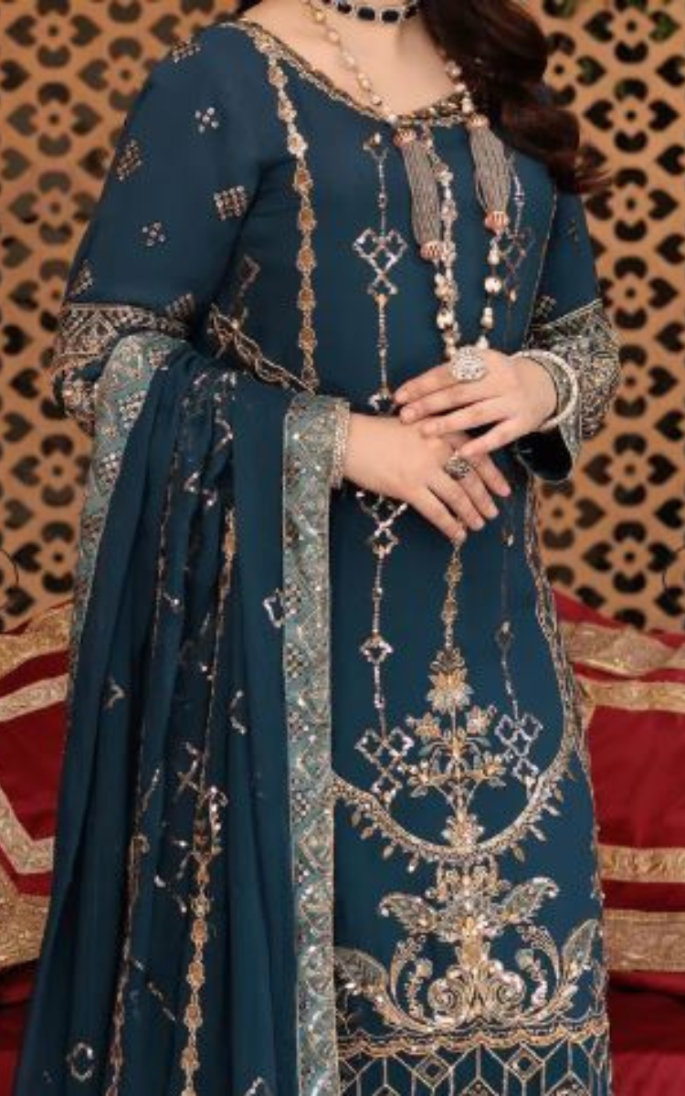 3 Pcs chiffon embroidered dress