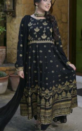 Frock-style dress in soft viscose fabric with embroidery