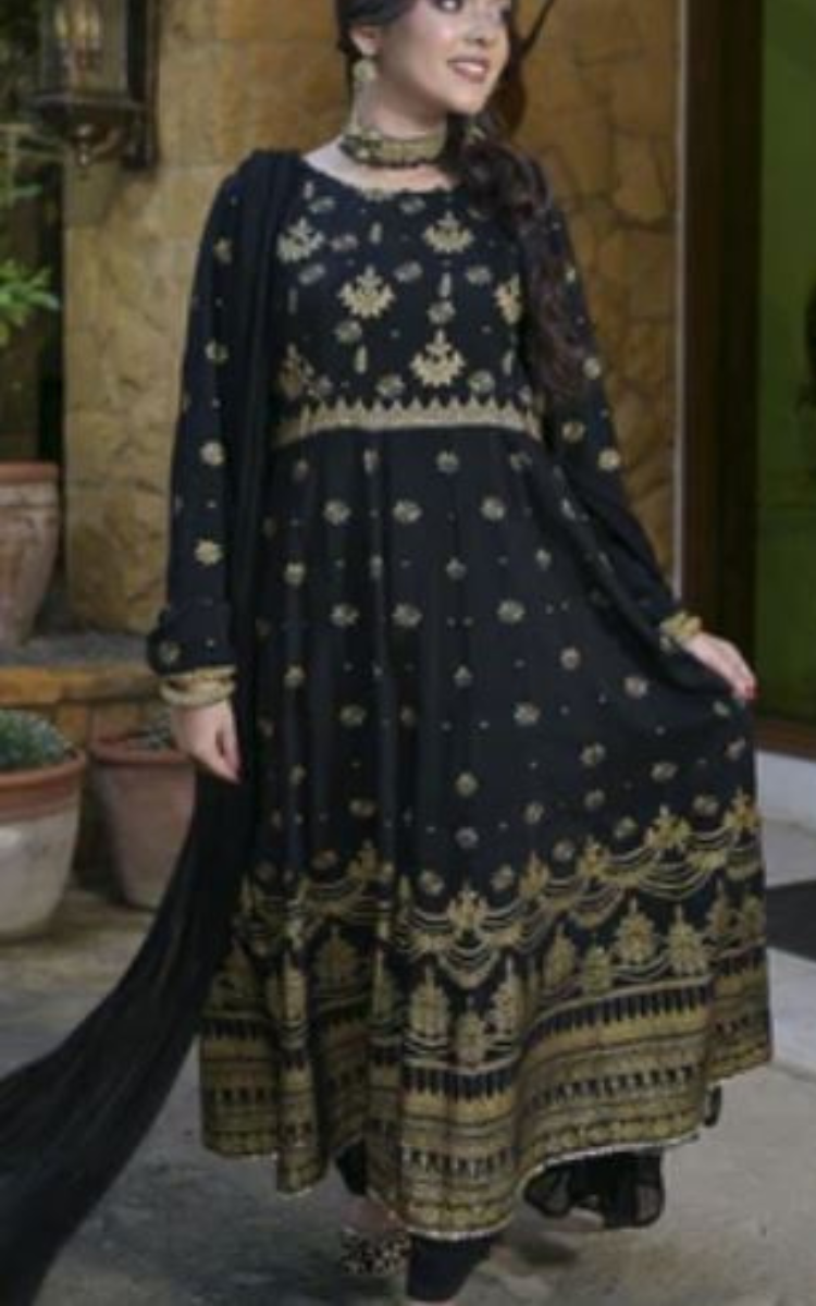 Frock-style dress in soft viscose fabric with embroidery