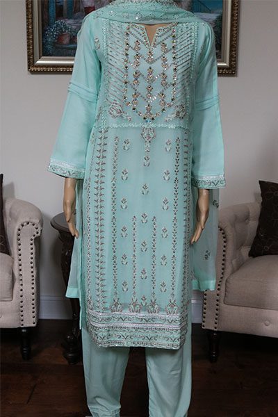 3pc Women Party Wear Agha Noor Sea Green