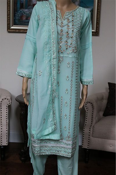 3pc Women Party Wear Agha Noor Sea Green