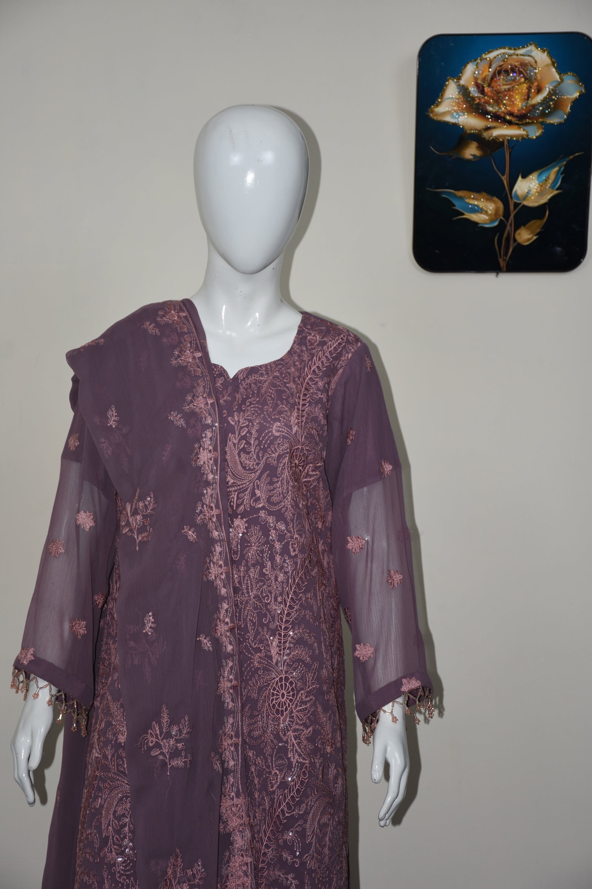 3 pcs chiffon with tilla and cut work