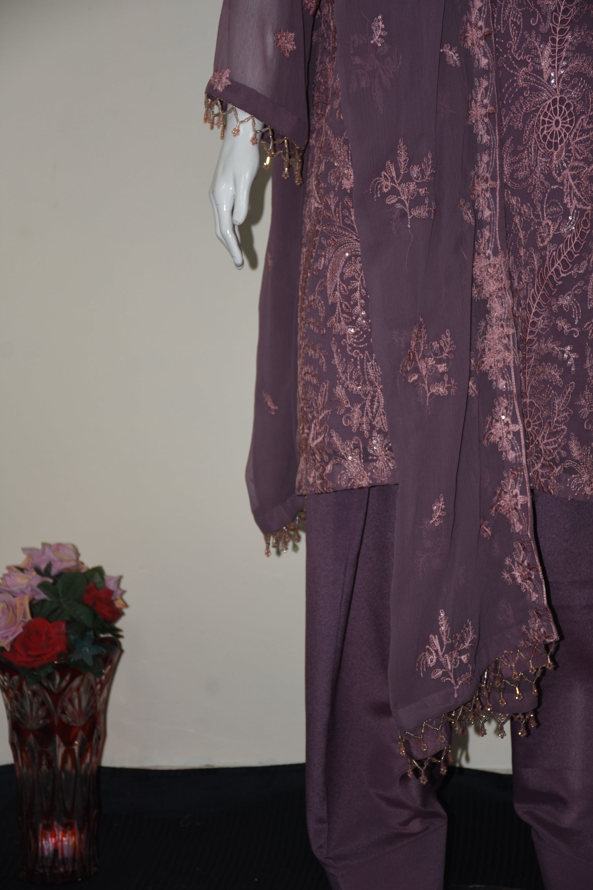 3 pcs chiffon with tilla and cut work