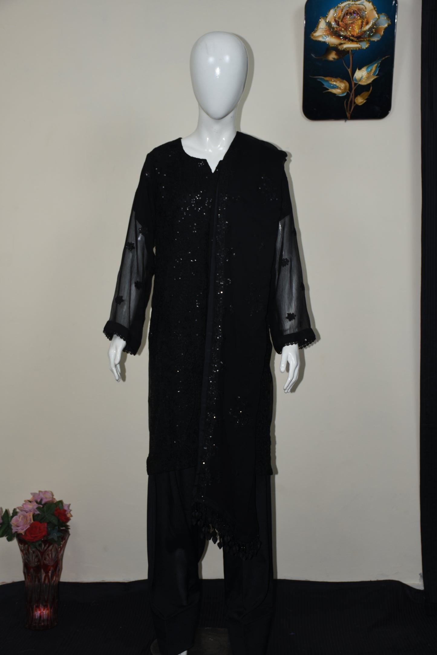 3 pcs chiffon with tilla and cut work