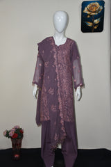 3 pcs chiffon with tilla and cut work