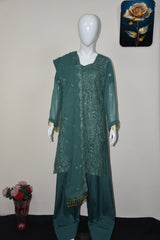 3 pcs chiffon with tilla and cut work