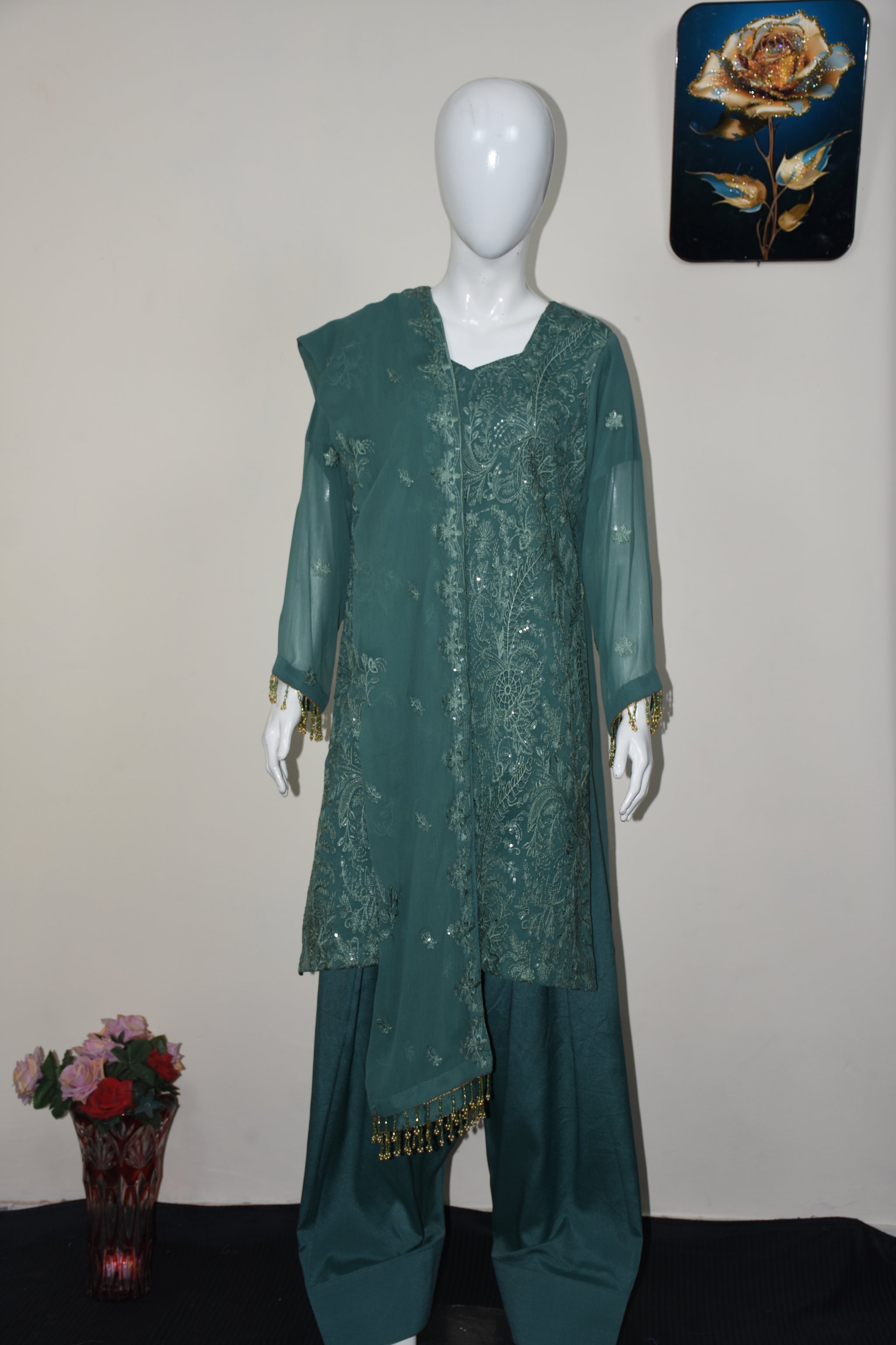 3 pcs chiffon with tilla and cut work