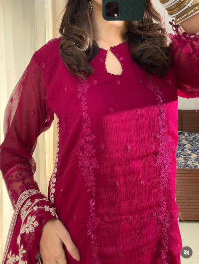 3 pc crinkle chiffon embroidery dress