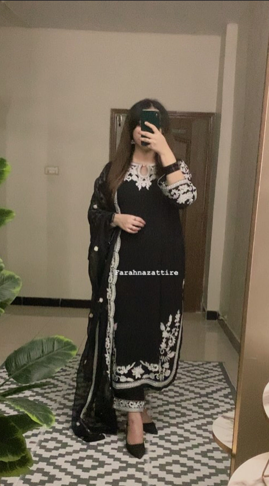 3 pc Embroidered Arabic linen dress