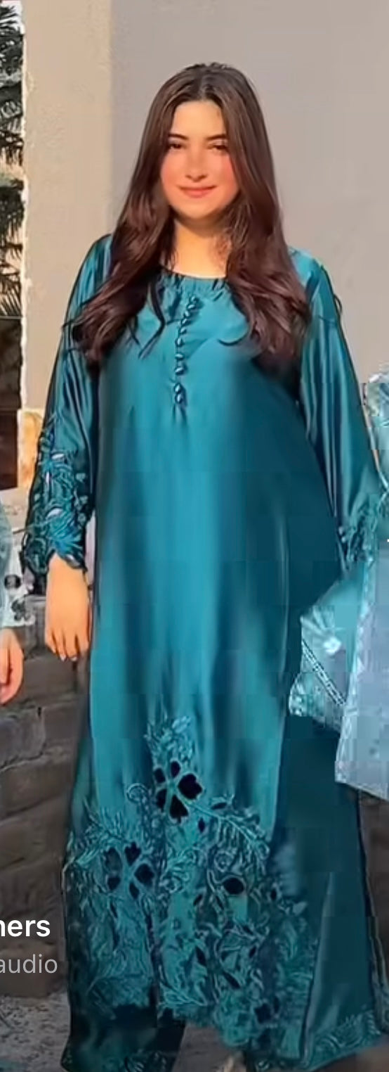 3 pc silk cutwork dress