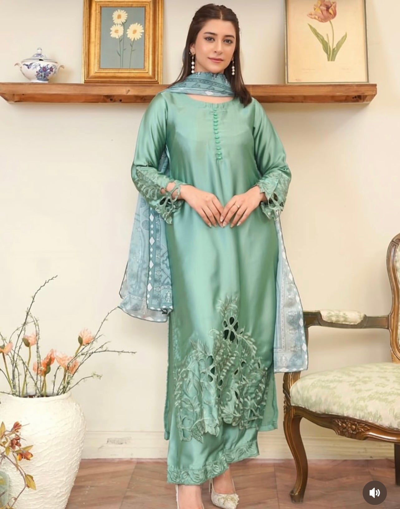 3 pc silk cutwork dress