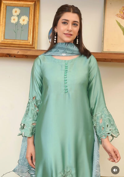 3 pc silk cutwork dress