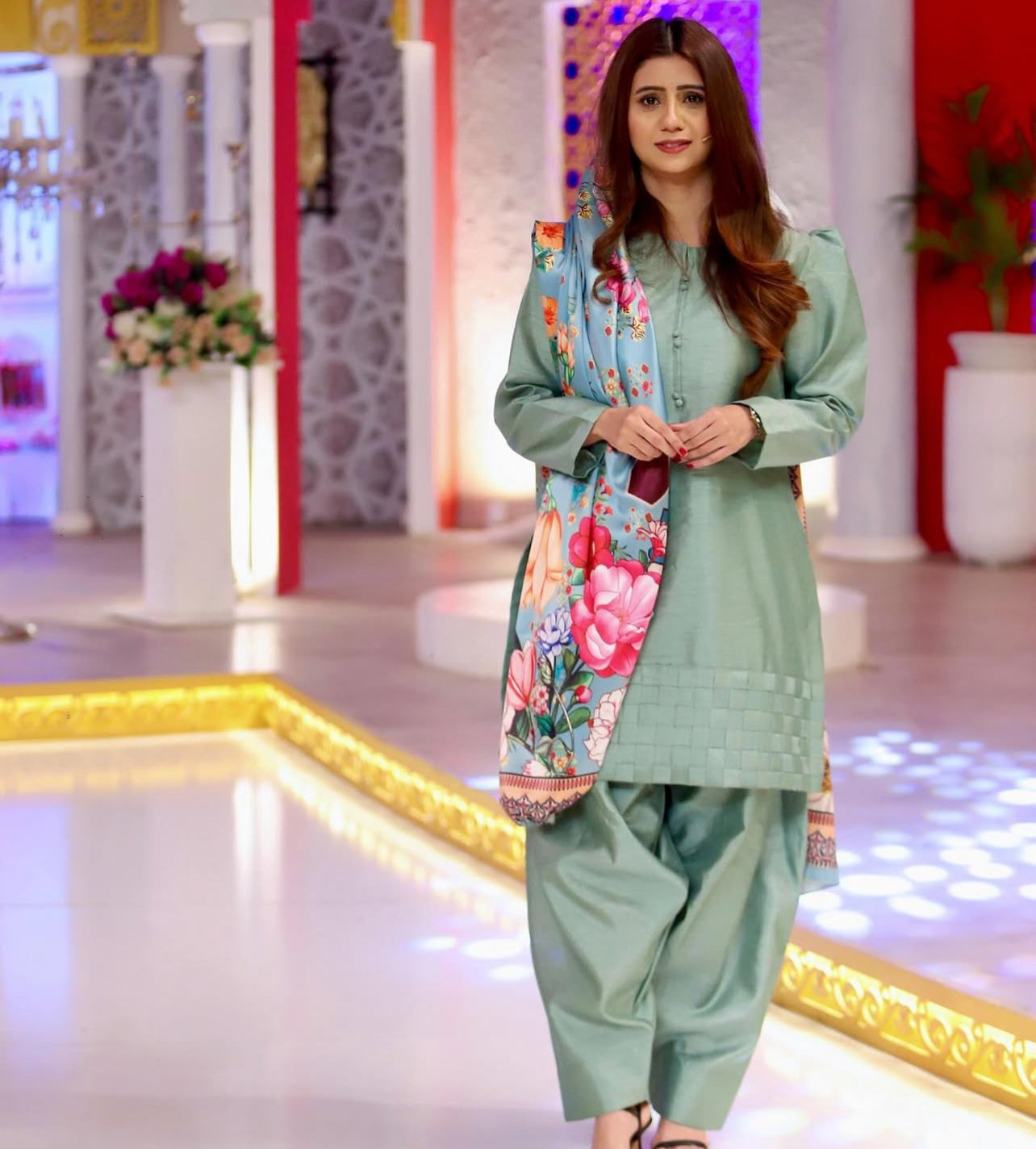 3 pc silk dress with Farshi Shalwar