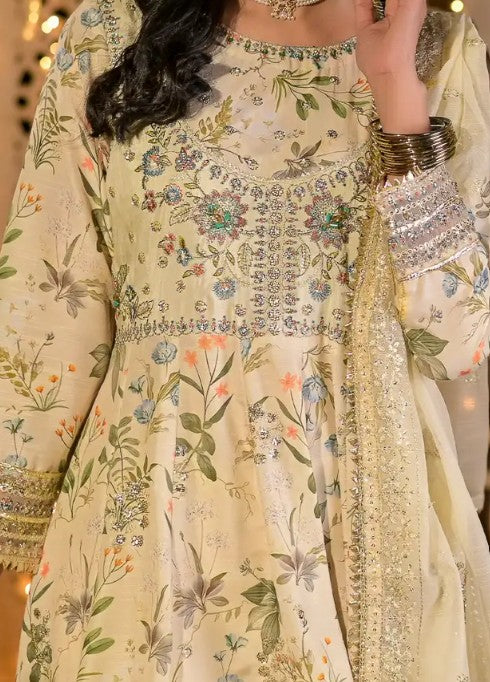 Women's 3 Piece Embroidered Raw Silk Frock Suit – Butter Lime