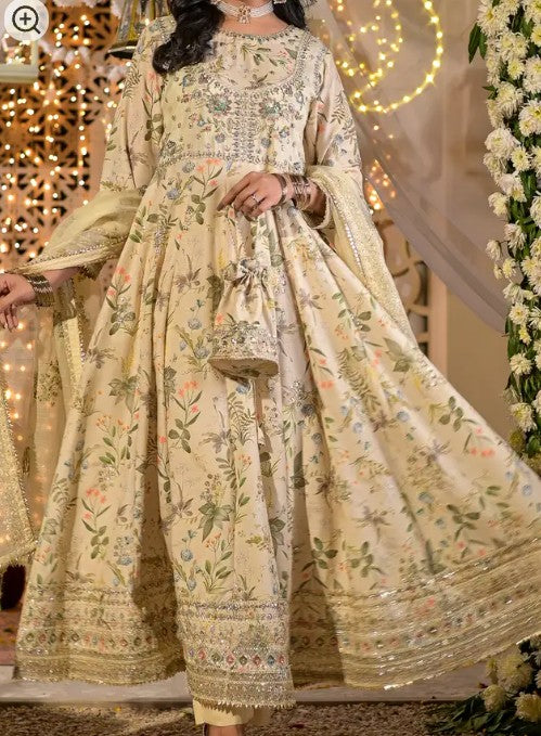 Women's 3 Piece Embroidered Raw Silk Frock Suit – Butter Lime