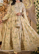 Women's 3 Piece Embroidered Raw Silk Frock Suit – Butter Lime